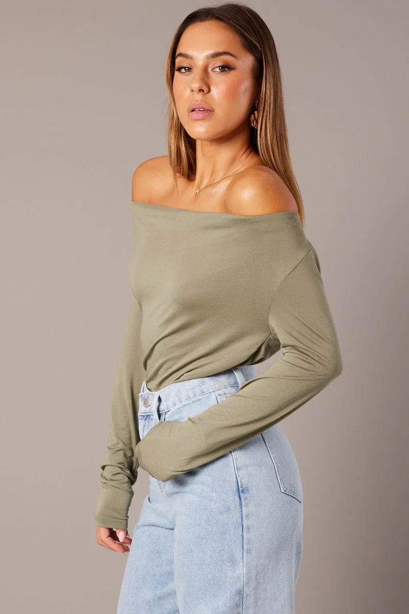 Green Off Shoulder Top Long Sleeve sold by Ally Fashion product image thumbnail 4