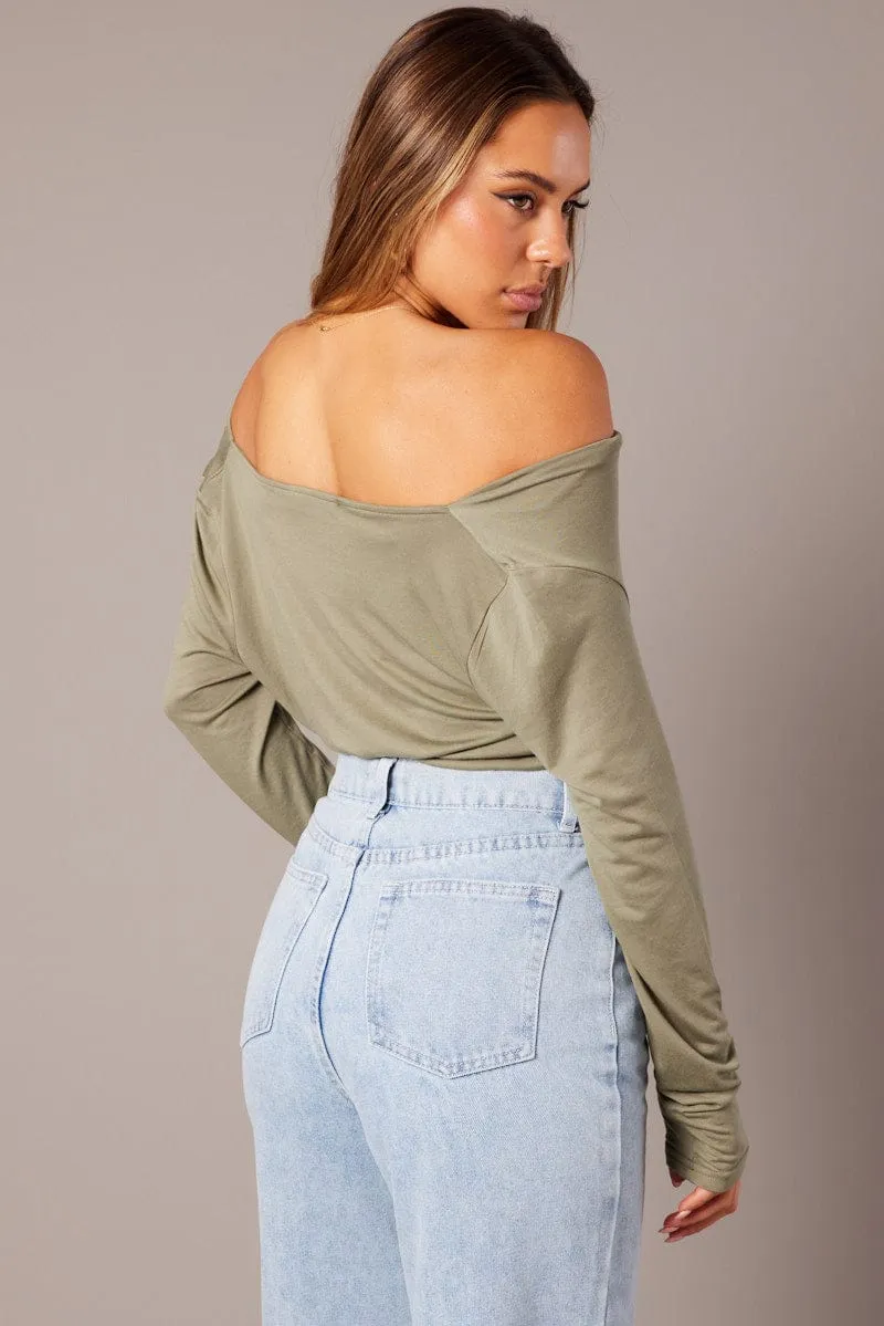 Green Off Shoulder Top Long Sleeve sold by Ally Fashion product image thumbnail 5