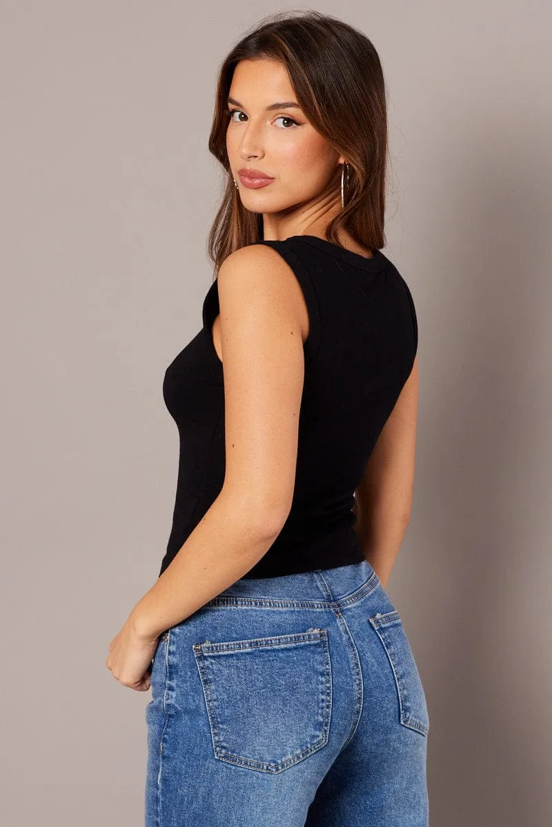 Black Tank Top Scoop Neck Sleeveless sold by Ally Fashion product image thumbnail 5