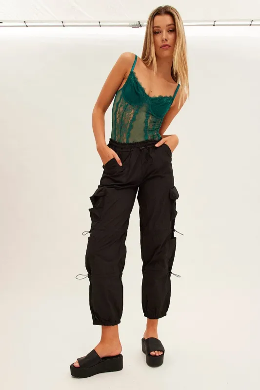 Black Low Rise Cargo Pants sold by Ally Fashion