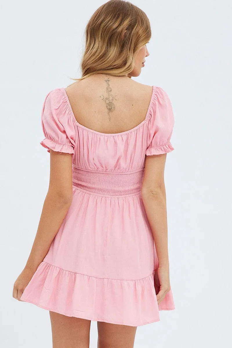 Pink Fit And Flare Dress Short Sleeve Mini sold by Ally Fashion product image thumbnail 5