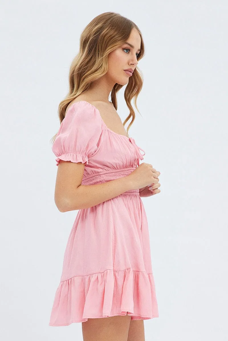 Pink Fit And Flare Dress Short Sleeve Mini sold by Ally Fashion product image thumbnail 4
