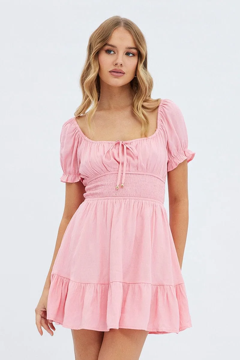 Pink Fit And Flare Dress Short Sleeve Mini sold by Ally Fashion