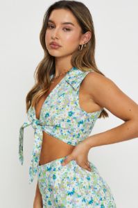 Print Crop Top Sleeveless Tie Up sold by Ally Fashion
