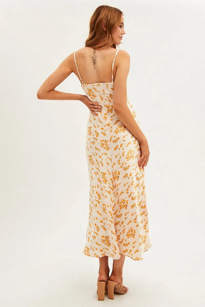 White Floral Midi Dress Sleeveless V-Neck Satin sold by Ally Fashion product image thumbnail 5