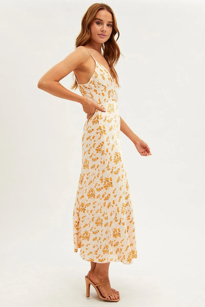 White Floral Midi Dress Sleeveless V-Neck Satin sold by Ally Fashion product image thumbnail 4