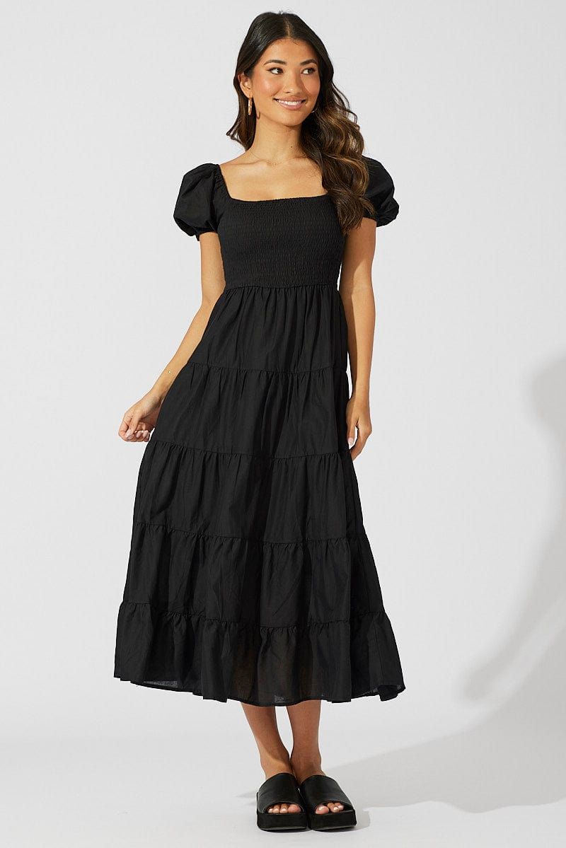 Black Maxi Dress Short Sleeve Shirred Tiered sold by Ally Fashion product image thumbnail 3