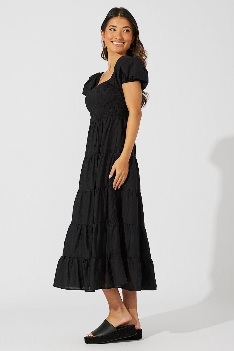 Black Maxi Dress Short Sleeve Shirred Tiered sold by Ally Fashion product image thumbnail 4