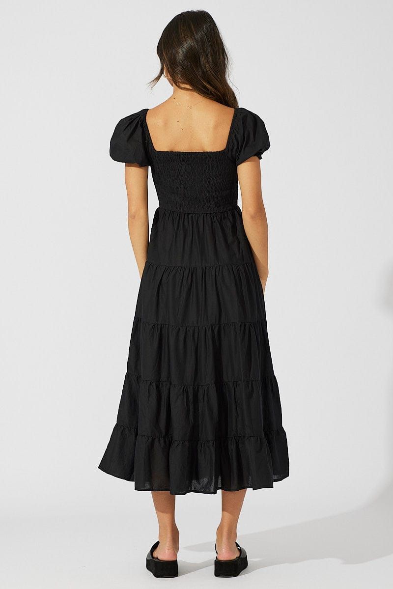 Black Maxi Dress Short Sleeve Shirred Tiered sold by Ally Fashion product image thumbnail 5
