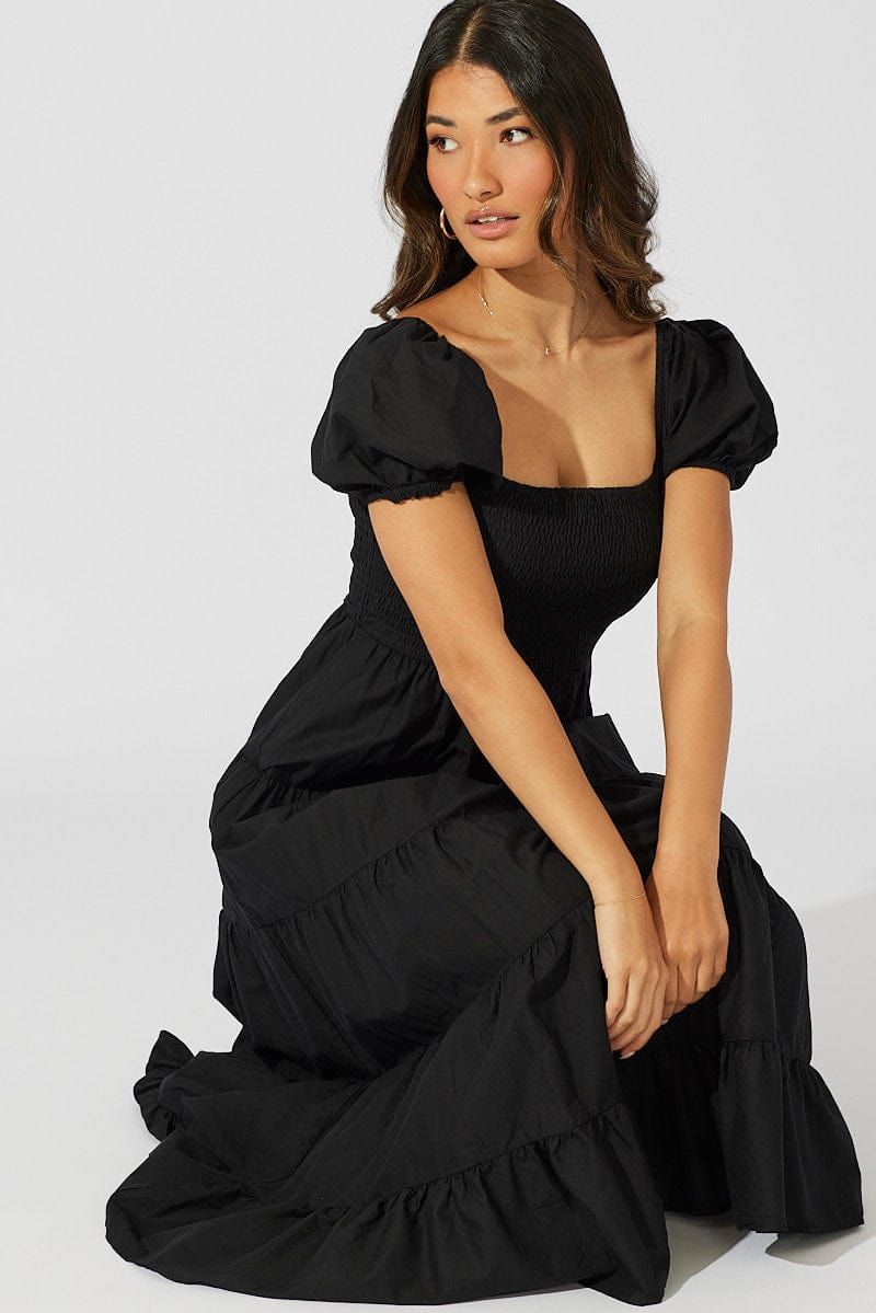 Black Maxi Dress Short Sleeve Shirred Tiered sold by Ally Fashion product image thumbnail 2