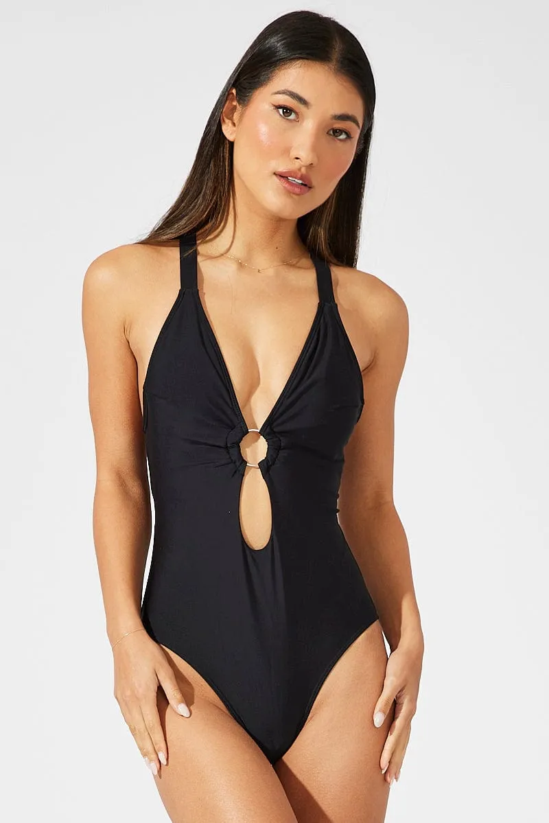Black Ring Decor One Piece Swimsuit sold by Ally Fashion