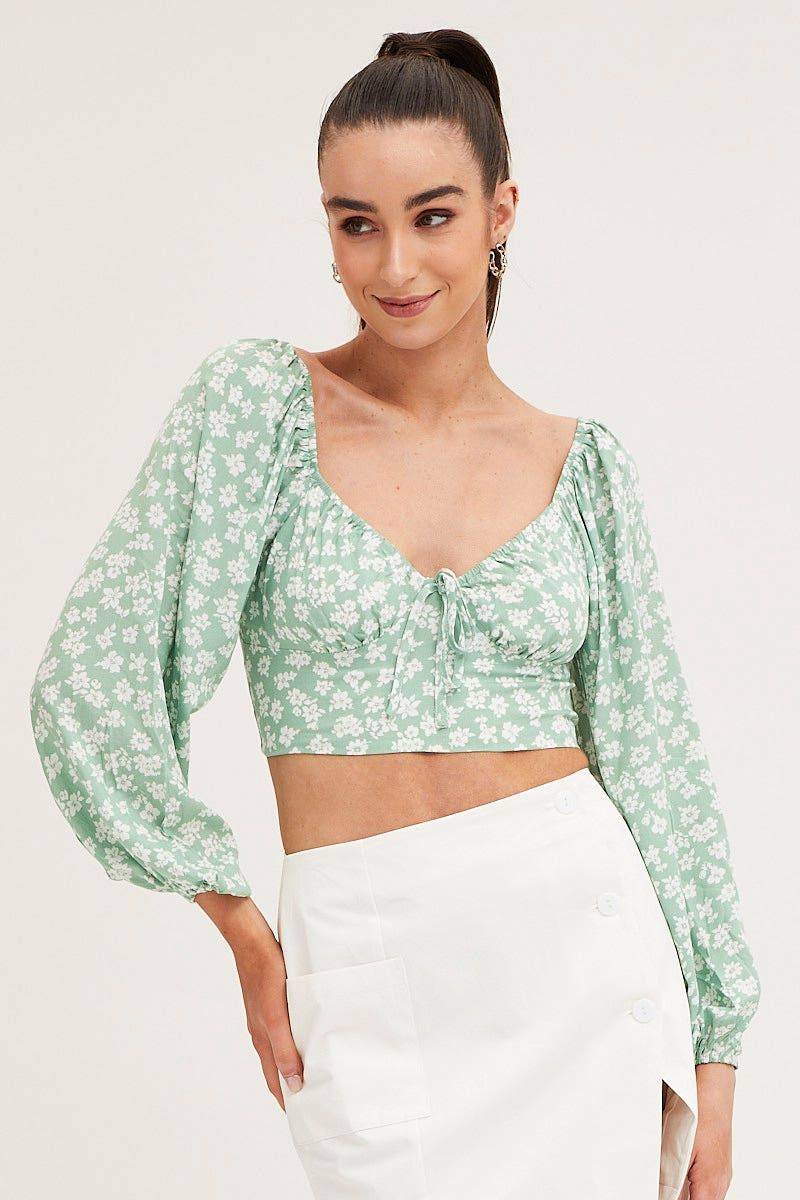 Print Off Shoulder Cropped Top sold by Ally Fashion