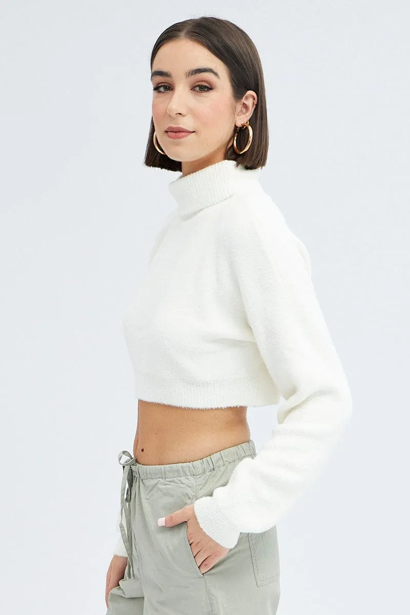 White Knit Jumper Turtle Neck Crop sold by Ally Fashion product image thumbnail 4