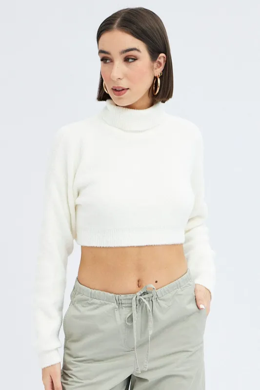 White Knit Jumper Turtle Neck Crop sold by Ally Fashion