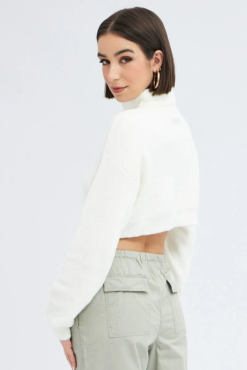 White Knit Jumper Turtle Neck Crop sold by Ally Fashion product image thumbnail 5