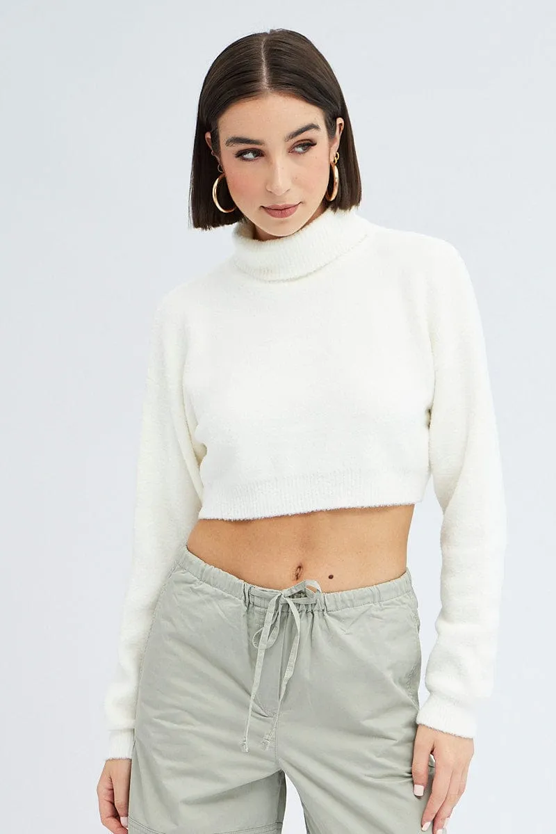 White Knit Jumper Turtle Neck Crop sold by Ally Fashion product image thumbnail 3