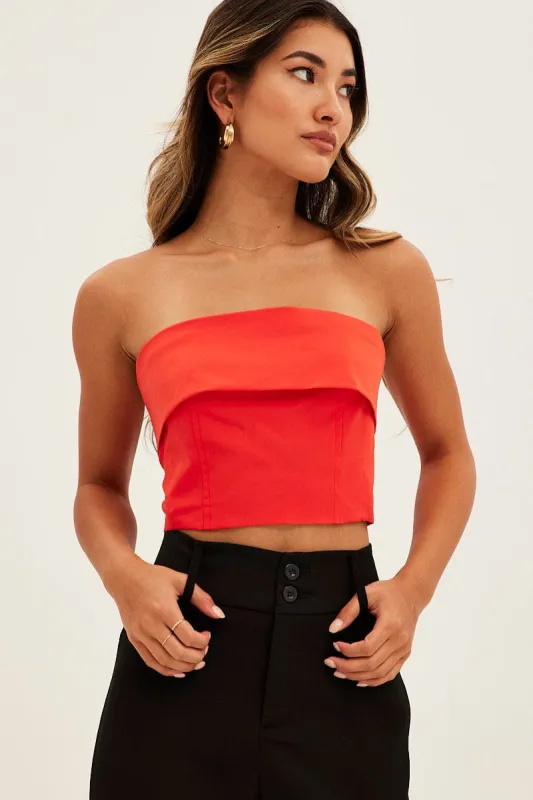 Orange Bandeau Top Sleeveless Strapless Crop sold by Ally Fashion