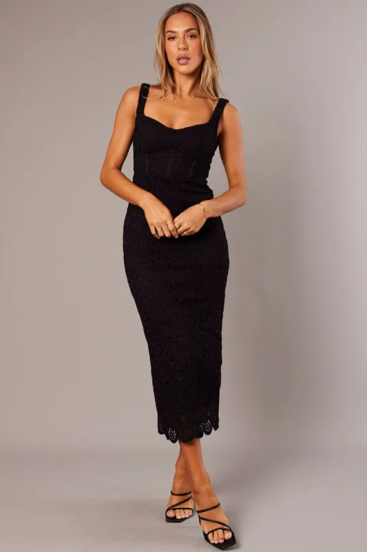 Black Midi Dress Sleeveless Lace sold by Ally Fashion