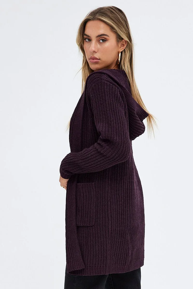 Brown Knit Cardigan Hooded Chenille sold by Ally Fashion product image thumbnail 4