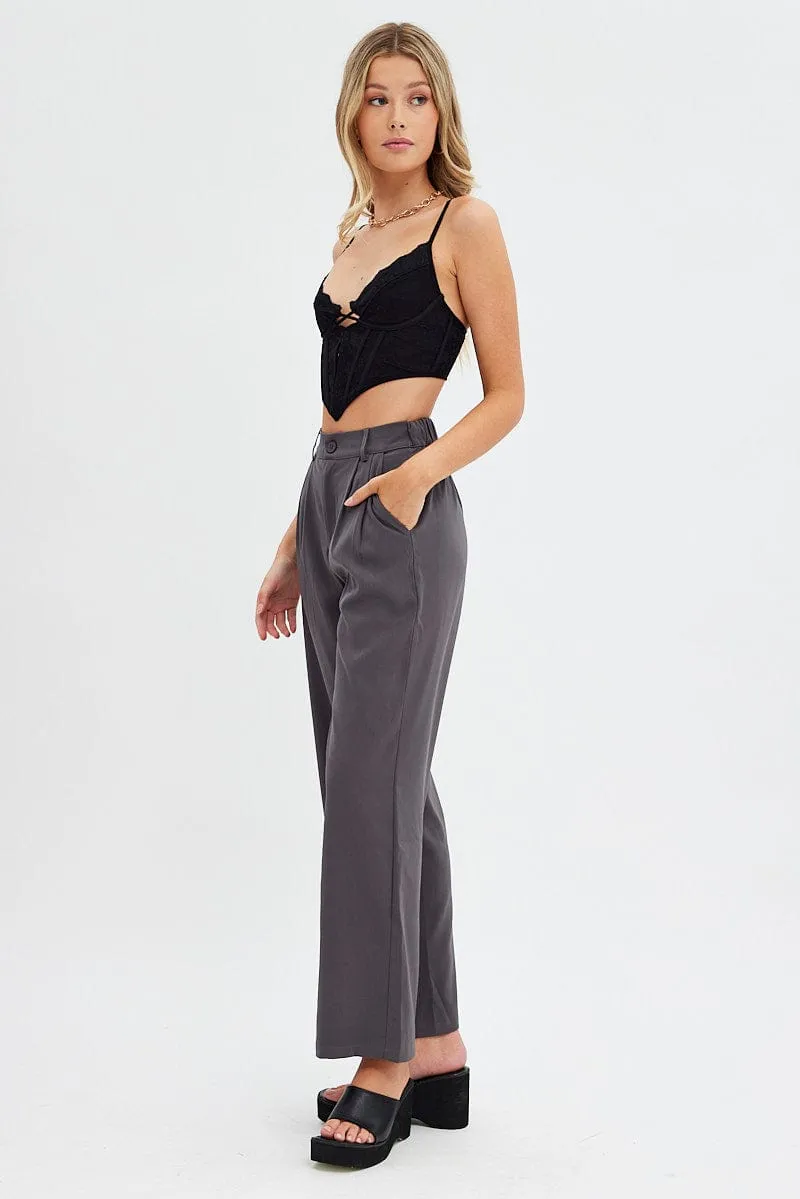 Grey Wide Leg Pants High Rise sold by Ally Fashion product image thumbnail 4