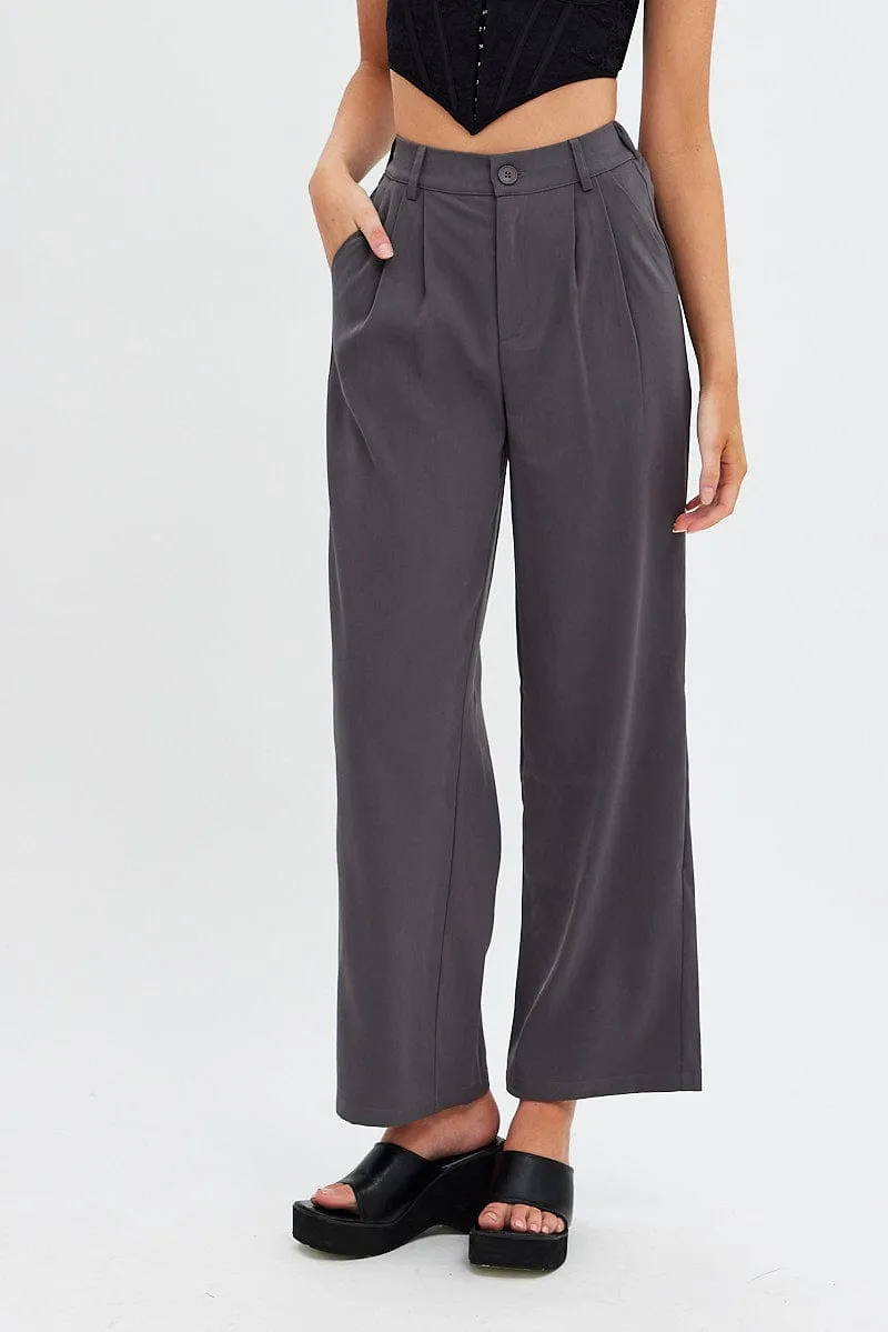 Grey Wide Leg Pants High Rise sold by Ally Fashion