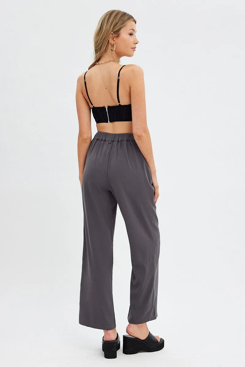 Grey Wide Leg Pants High Rise sold by Ally Fashion product image thumbnail 5