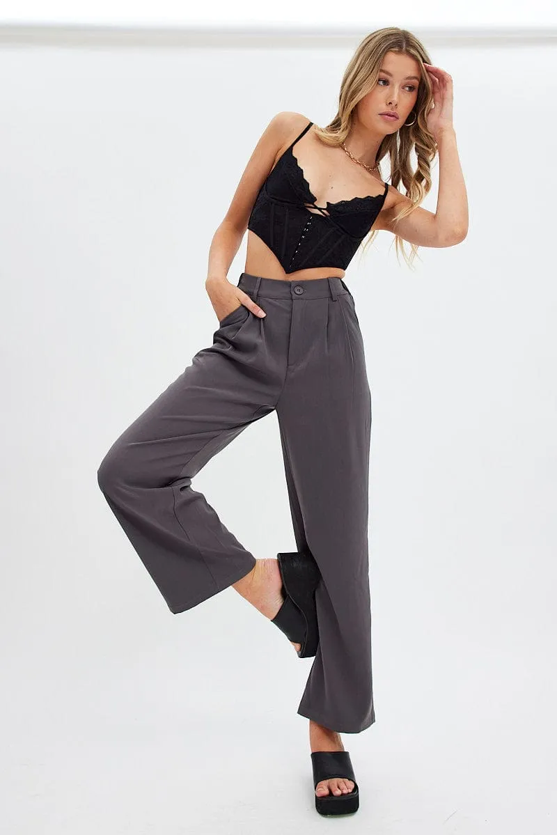 Grey Wide Leg Pants High Rise sold by Ally Fashion product image thumbnail 2