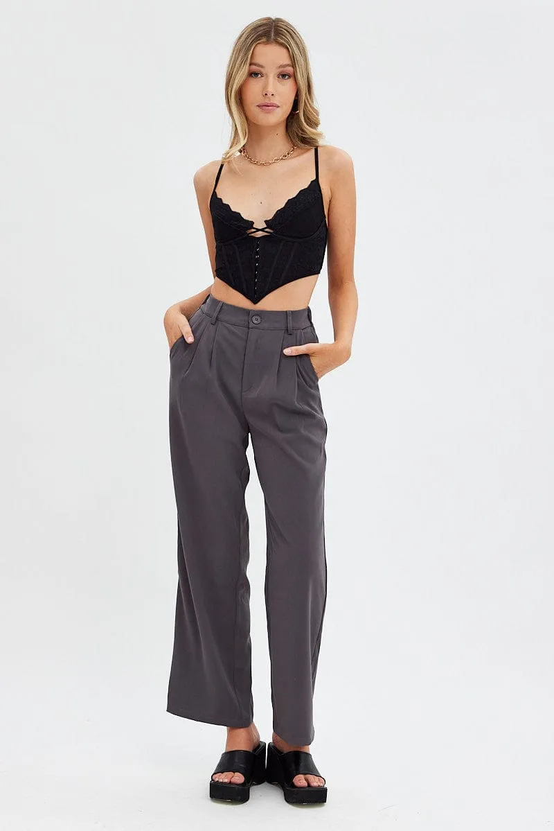 Grey Wide Leg Pants High Rise sold by Ally Fashion product image thumbnail 3