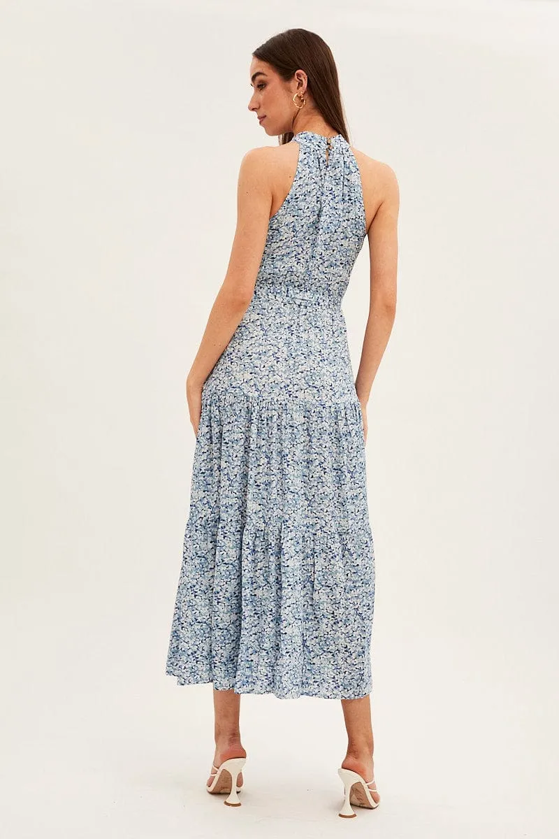 Blue Floral Halter Neck Floral Maxi Dress sold by Ally Fashion product image thumbnail 5