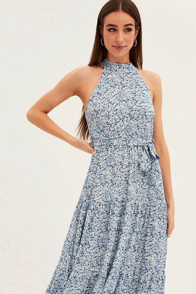 Blue Floral Halter Neck Floral Maxi Dress sold by Ally Fashion product image thumbnail 2
