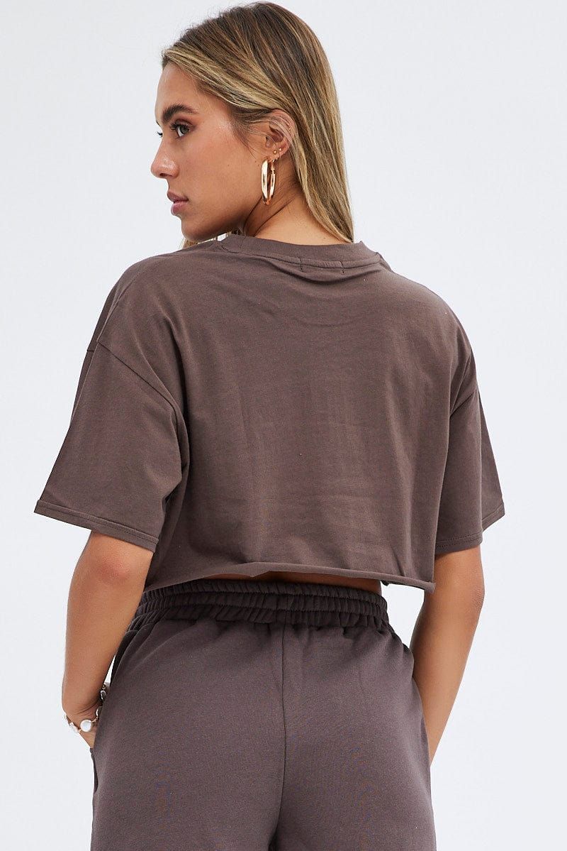 Brown Graphic Crop Top Short Sleeve sold by Ally Fashion product image thumbnail 5