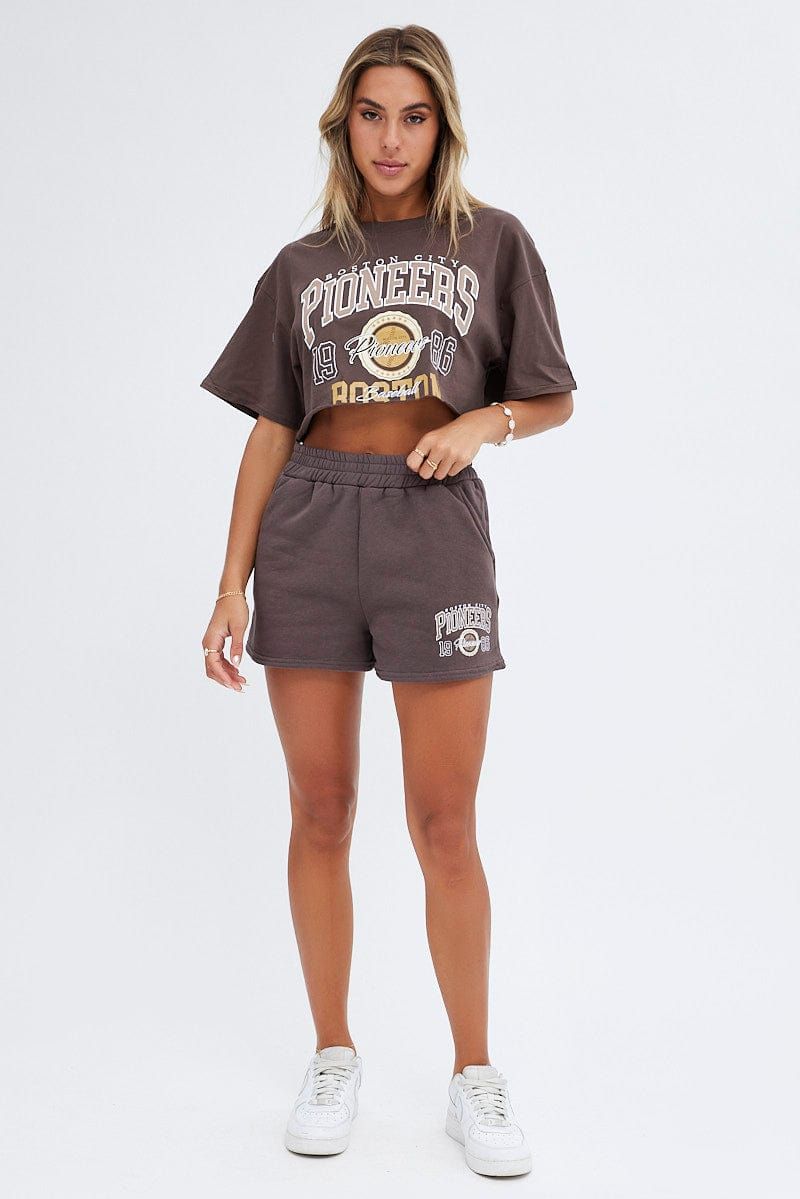 Brown Graphic Crop Top Short Sleeve sold by Ally Fashion product image thumbnail 2