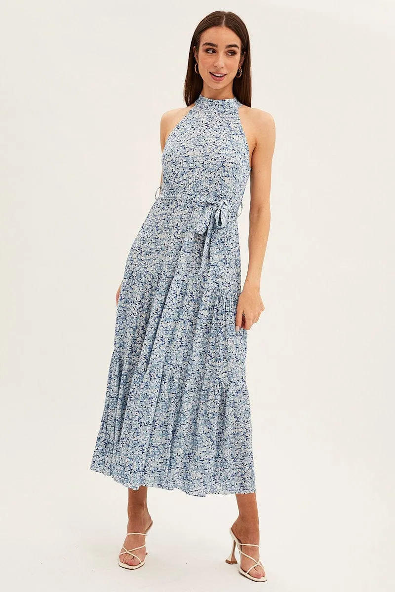 Blue Floral Halter Neck Floral Maxi Dress sold by Ally Fashion product image thumbnail 3
