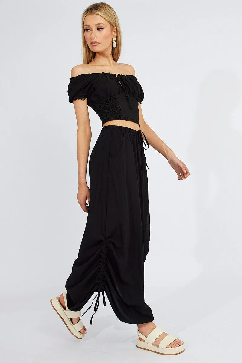 Black Maxi Skirt Side Ruched sold by Ally Fashion
