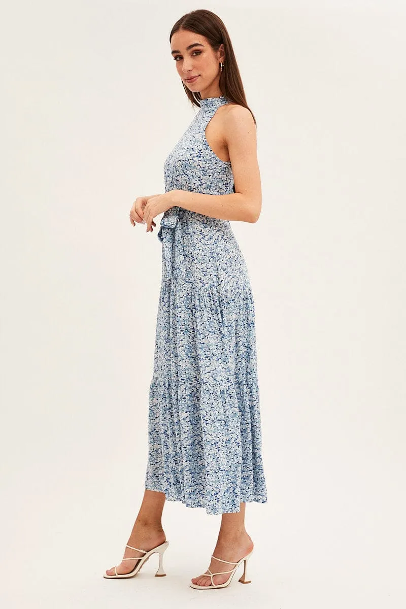 Blue Floral Halter Neck Floral Maxi Dress sold by Ally Fashion product image thumbnail 4