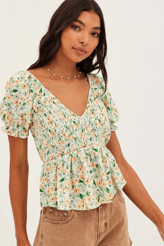 White Shirred Top Bodice Puff Sleeve sold by Ally Fashion