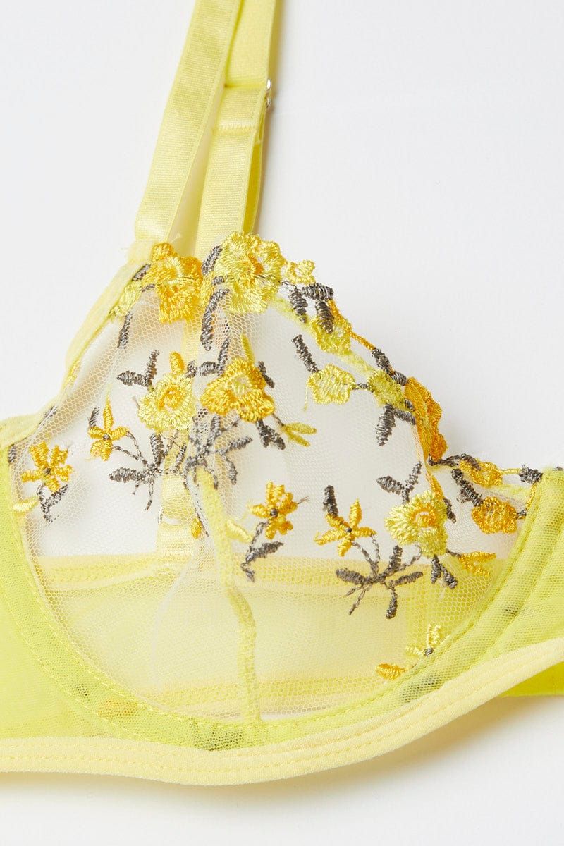 Yellow Floral Embroidery Lingerie Set sold by Ally Fashion product image thumbnail 2