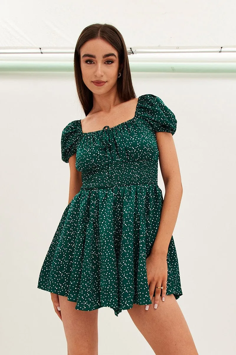Polka Dot Shirred Playsuit Short Sleeve sold by Ally Fashion
