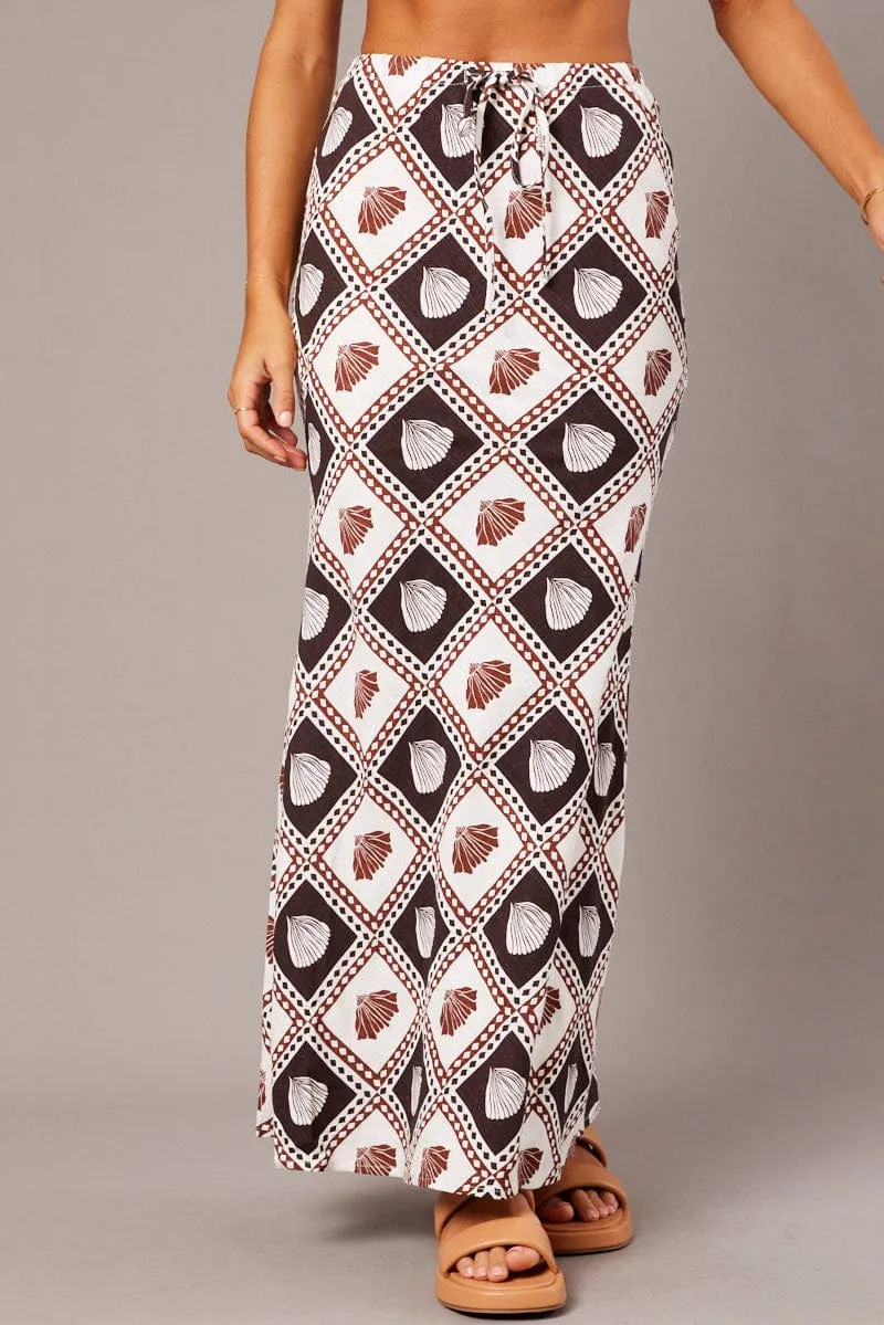 Brown Abstract Slip Skirt Maxi Linen Blend sold by Ally Fashion product image thumbnail 3