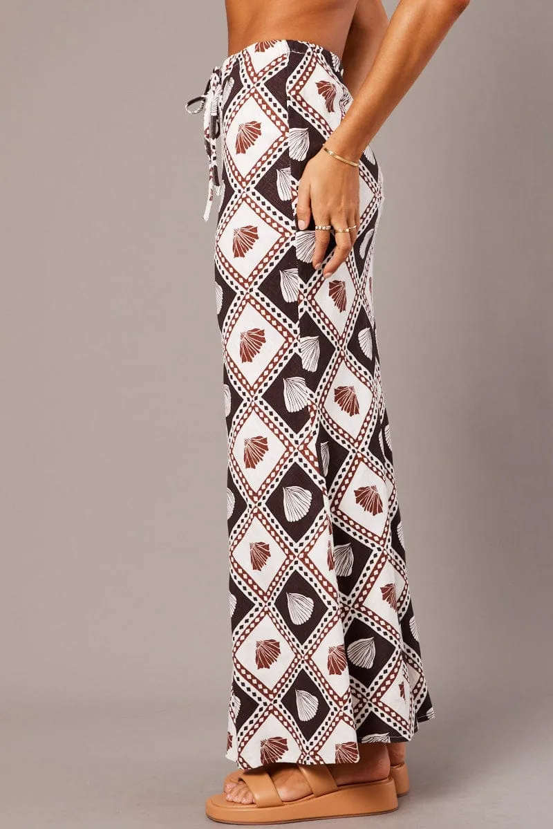 Brown Abstract Slip Skirt Maxi Linen Blend sold by Ally Fashion product image thumbnail 4