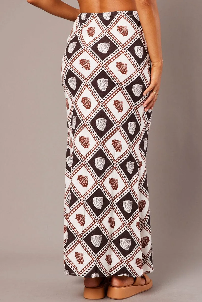 Brown Abstract Slip Skirt Maxi Linen Blend sold by Ally Fashion product image thumbnail 5
