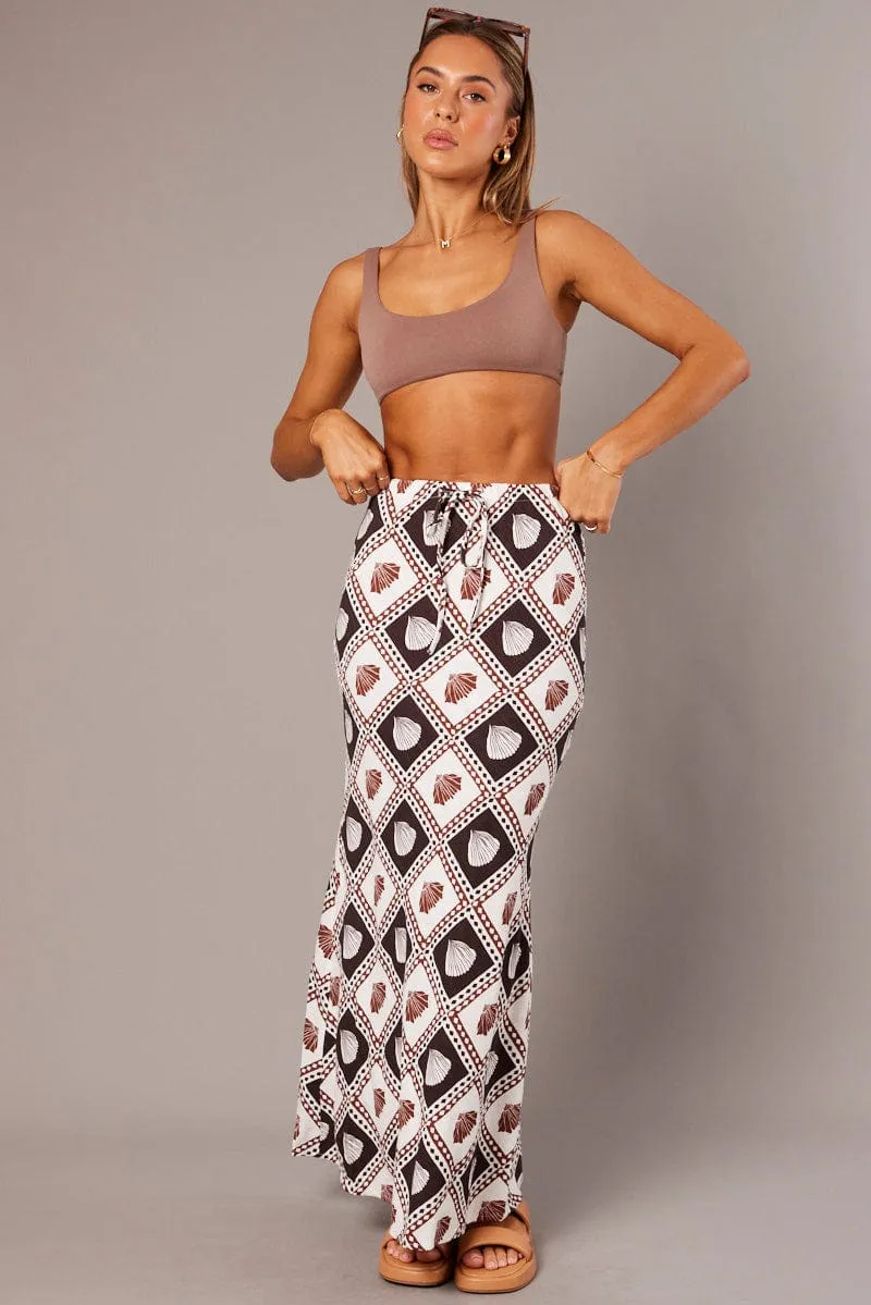 Brown Abstract Slip Skirt Maxi Linen Blend sold by Ally Fashion product image thumbnail 2