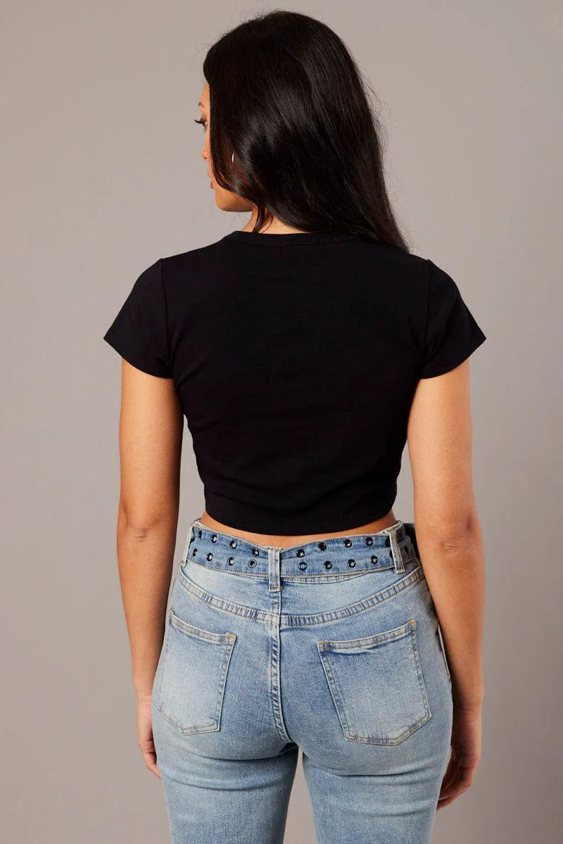 Black Graphic Tee Crop Short Sleeve sold by Ally Fashion product image thumbnail 5