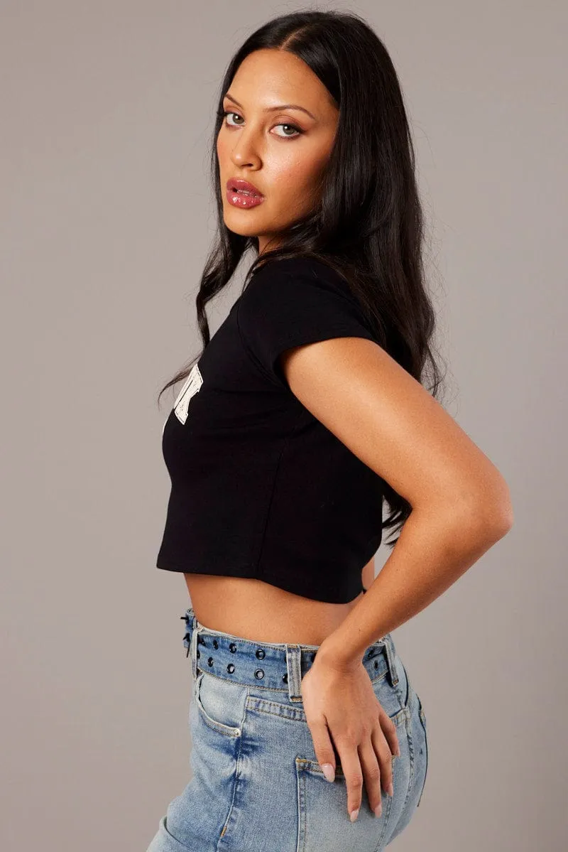 Black Graphic Tee Crop Short Sleeve sold by Ally Fashion product image thumbnail 4