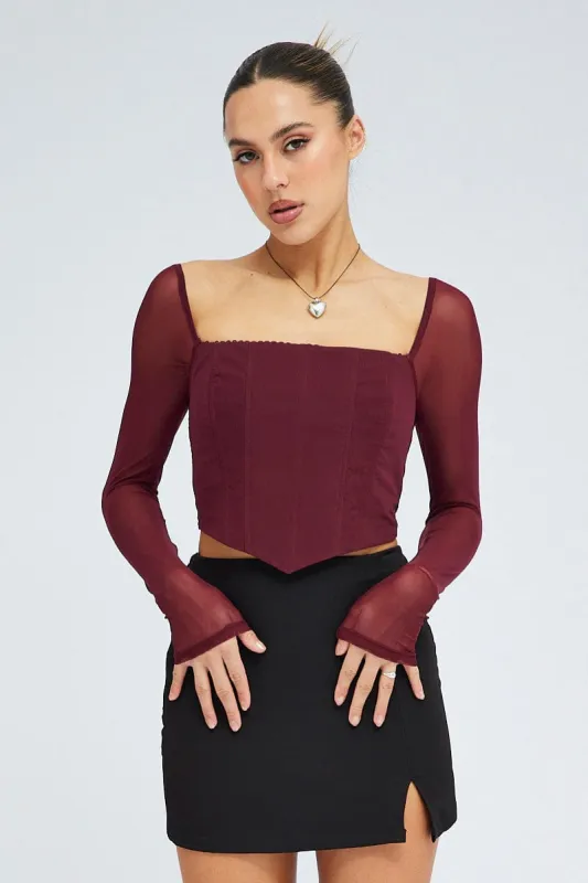 Red Crop Top Long Sleeve sold by Ally Fashion