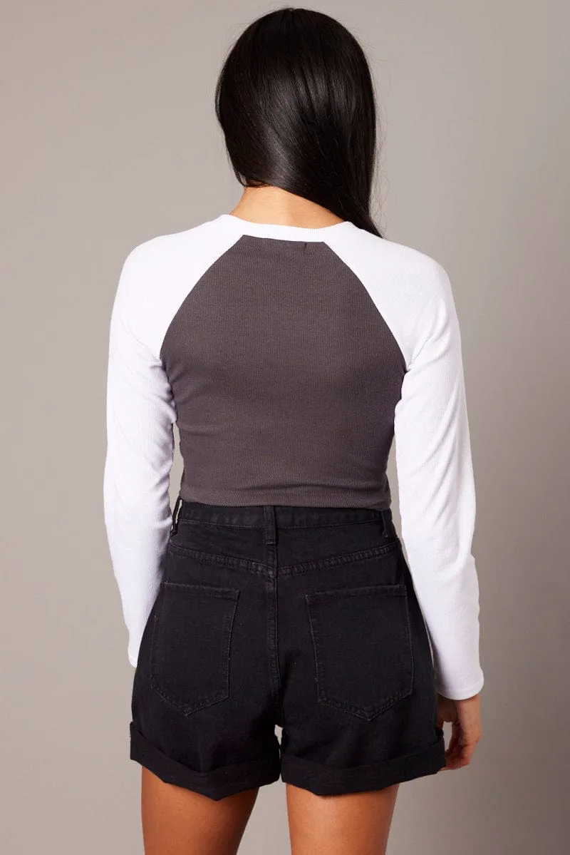 Grey Graphic Tee Long Sleeve sold by Ally Fashion product image thumbnail 5