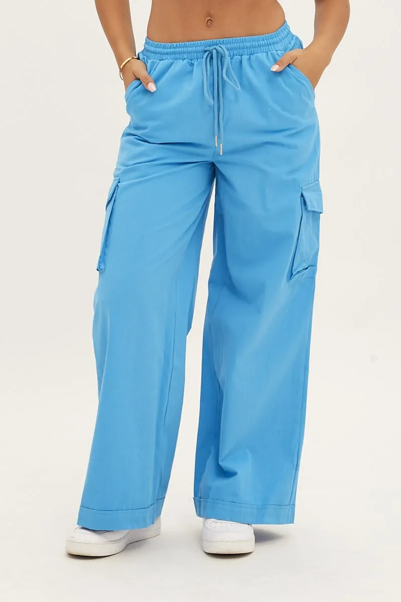 Blue Cargo Pant Wide Leg Elastic Waist Cotton Twill sold by Ally Fashion product image thumbnail 2