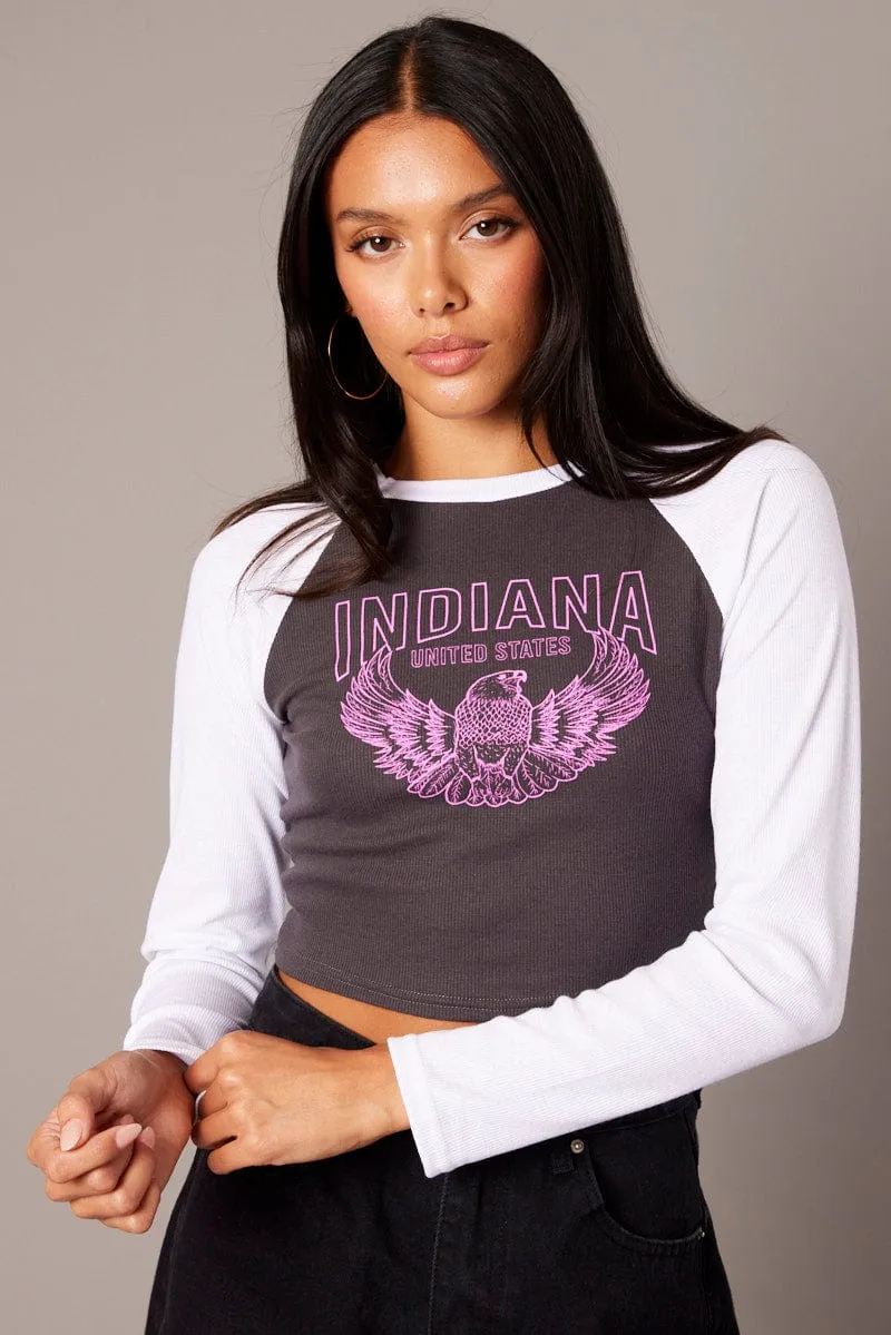 Grey Graphic Tee Long Sleeve sold by Ally Fashion product image thumbnail 3