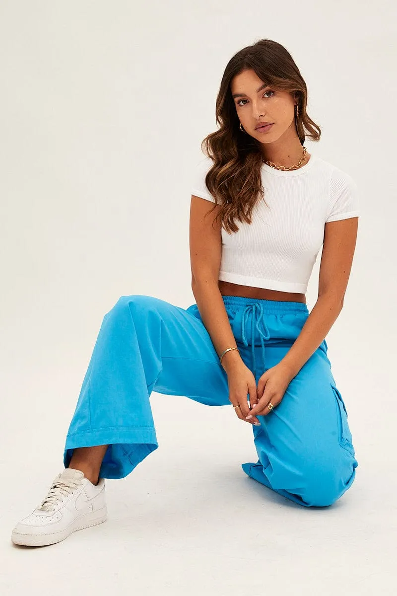 Blue Cargo Pant Wide Leg Elastic Waist Cotton Twill sold by Ally Fashion product image thumbnail 3