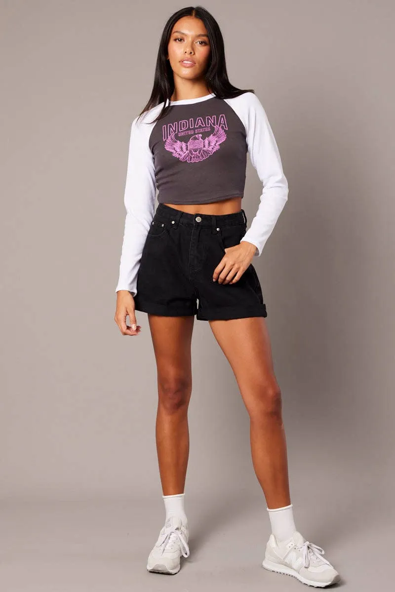 Grey Graphic Tee Long Sleeve sold by Ally Fashion product image thumbnail 2